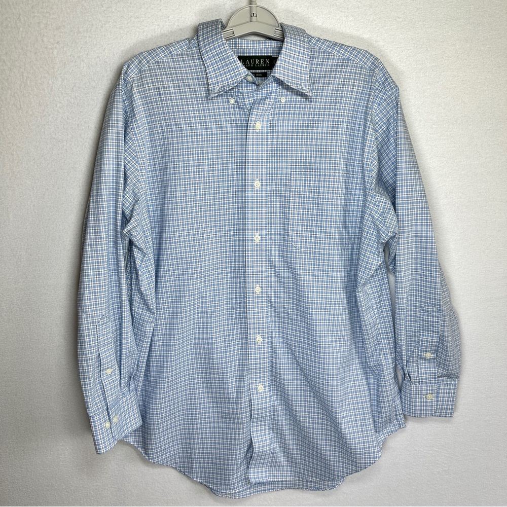 Lauren Ralph Lauren Dress Shirt Men's 16.5 32/33 Blue Checkered Button Down